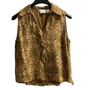 Fashion Bug Y2K Top Womens XL Brown Floral Sheer Silk Tank Ruffle Forrest Fairy‎